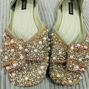 Green Embellished Women's Shoes